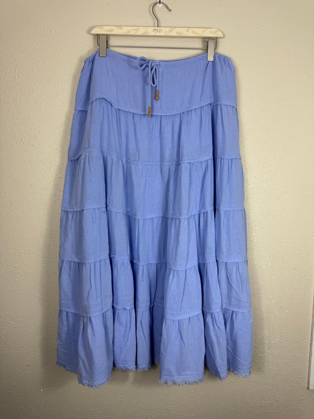 FP ( Free People) Beach Periwinkle Blue Gauzy Tiered Maxi Skirt Womens XL
